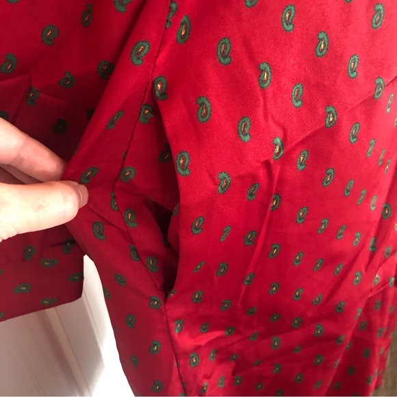 Vintage Maroon Paisley Long Nightgown Dress Silky Straight Loose with Pockets - Picture 7 of 13